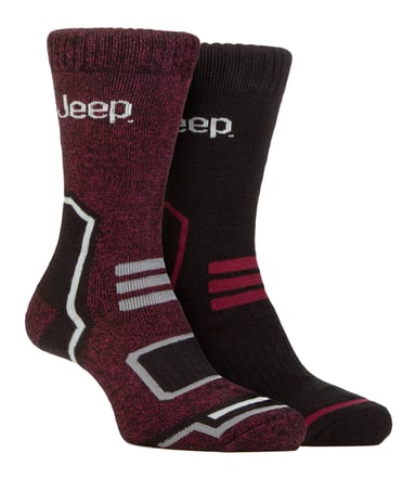Mens Thermal Winter Socken | Jeep | Thick Ribbed Design Warm gestrickt Boot Socken | Chunky Performance Socken - Schwarz / Berry