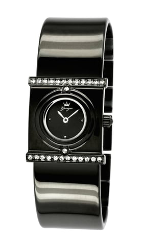 Yonger und Bresson Schwarzes Zifferblatt Schwarze Lederuhr mit Diamanten