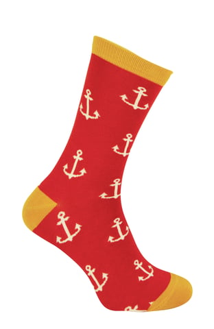 Herr Heron - Herren Bambus Socken | Neuheit Funky Socken | Gemusterte Argyle gestreifte Socken | Atmungsaktiv Weich | Geschenke für Ihn - Anker (Rot)