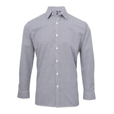 Premier Mens Microcheck Langarmhemd (Marine/Weiß)