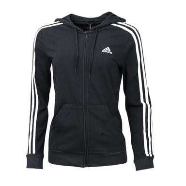 Sweat capuche zippe Essentials 3 bandes adidas Pour Femme en Bleu Marine Blanc