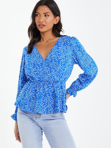 Blue Smudge Animal Print Peplum Top