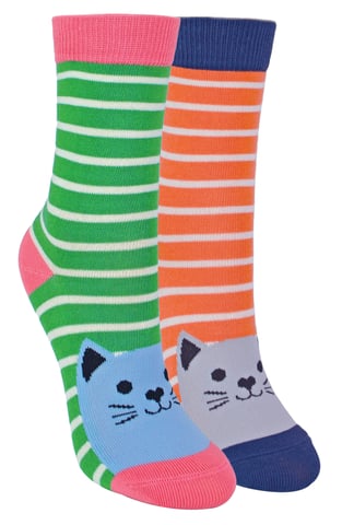 Miss Sparrow - 2er-Pack Mädchen Bambus Tier gemusterte Socken - Kitty Cats