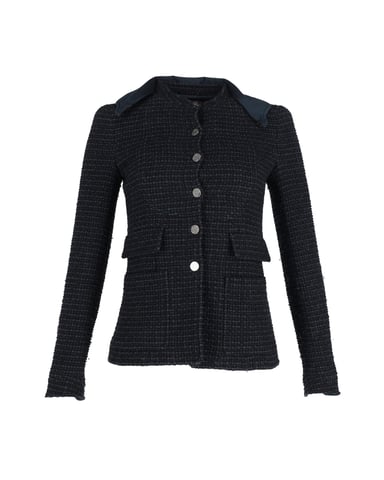 Chanel Boucle-Tweed-Fit-Jacke mit abnehmbarem Kragen aus dunkelblauer Baumwolle