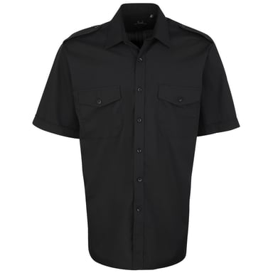 Premier Herren Hemd Pilot, kurzärmlig (Schwarz)