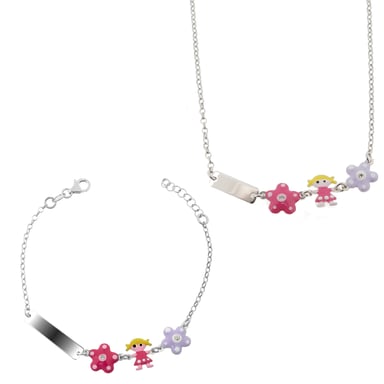 Orphelia 'Dahlia' 925 Sterling Silber Kinderset: Armband + Halskette - Silber SET-7147