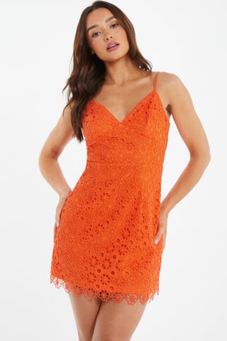 Orange Embroidered Tie Back Mini Dress