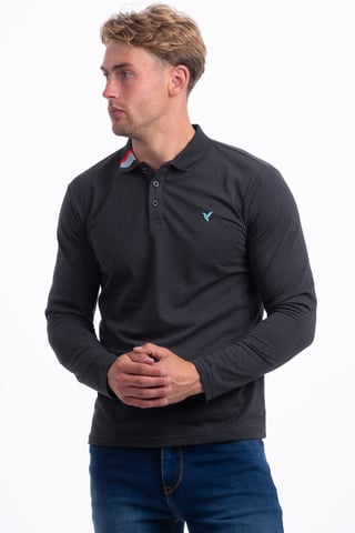 D-Rock Mens Polo Shirt with Dual-Stripe Collar Long Sleeve