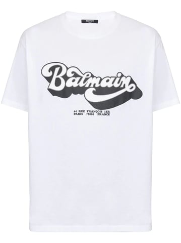 Balmain 70er-Jahre-Logo-Print-T-Shirt in Weiß