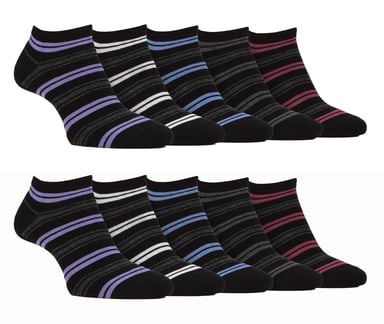 10 Paar Herren Bambus-Trainersocken | Farah | Gestreifte gepolsterte Knöchelsocken - Schwarzer Streifen
