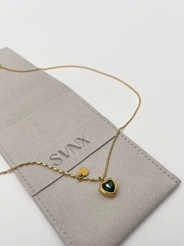 Emerald Green Heart Necklace in Gold