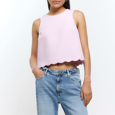 River Island Womens Sleeveless Top Pink Scallop Hem