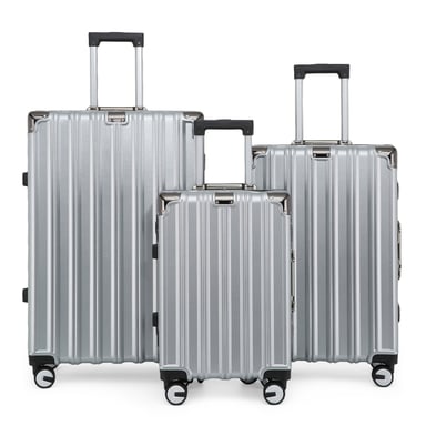 Hartschalenkoffer Silber Kofferset Robustes 8-Rollen-Gepäck Handgepäck Reisetasche
