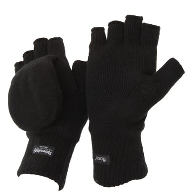 FLOSO Unisex Thermo Halbfinger Winter Handschuhe (3M 40g) (Schwarz)