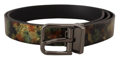 Dolce & Gabbana Men's Black Sparkling Leather Black Metal Buckle Belt