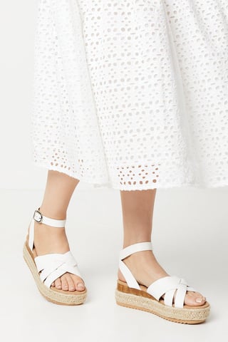 Benny Multi Strap Chunky Raffia Flatform Wedge Sandals