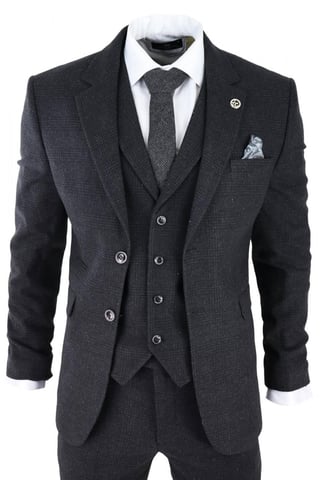 Herren Schwarzes 3-Teiliges Tweed-Anzug Peaky Blinders 1920er Gatsby Klassischer Schnitt