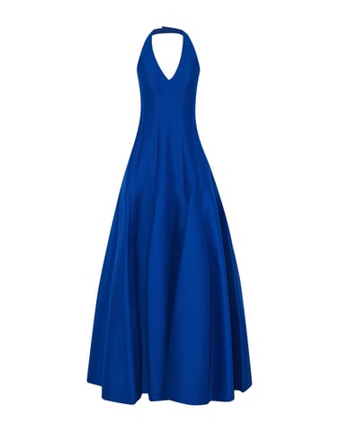 Halston Bright Blue Cotton Full Length Dress