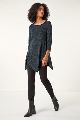 Glitter Hanky Hem Tunic Stretch Top