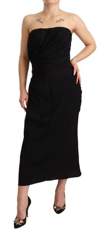 Dolce & Gabbana Damen Schwarzes Seidenfreies Midi-Kleid