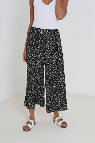 Black 'Summer Wide Leg Elasticated Wasit Floral Trousers