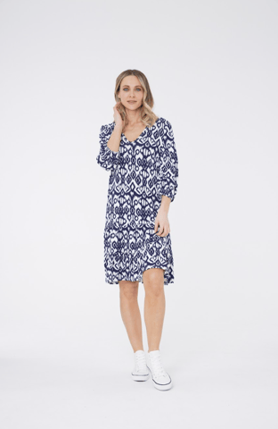 Kleid mit Tribal-Print - Blau