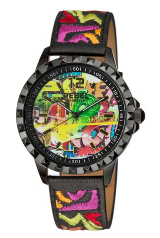 Rebel Women's Dumbo Schwarzes Zifferblatt Lederuhr