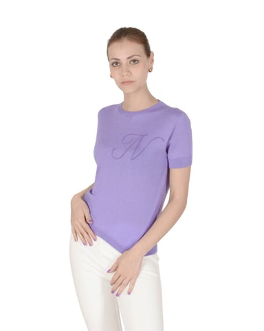 Crown Of Edinburgh Cashmere Short Sleeve Art 003 Lilas Lettre N