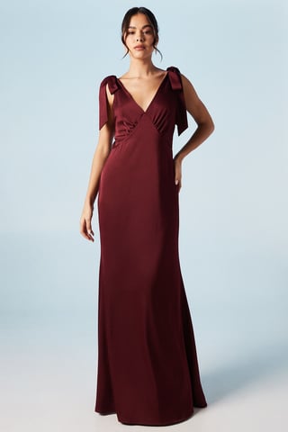 Satin Back Crepe Tie Shoulder Bridesmaids Dress