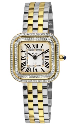 GV2 Bellagio Damen Swiss Made Diamant Silber-Weißes Zifferblatt, zwei getönte SS/IPYG Armbanduhr