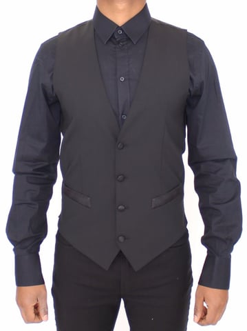 Dolce & Gabbana Black Wool Silk Stretch Dress Vest Blazer