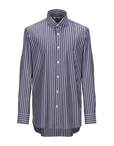 Luigi Borrelli Napoli Blue Stripe Cotton Shirt