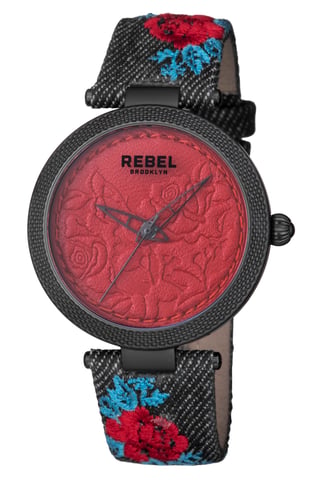 Rebel Carroll Gardens Damenuhr mit burgunderfarbenem Zifferblatt aus Stoff