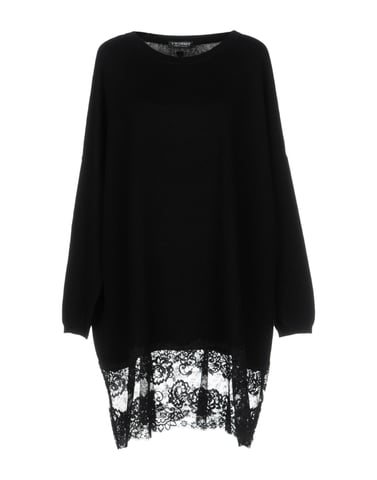 Twinset Black Cotton Knit Jumper With Lace Insert