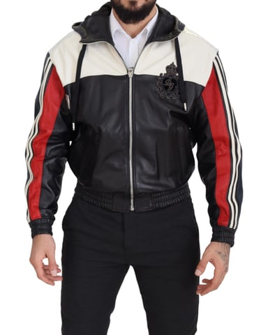 Dolce & Gabbana Schwarze Leder-Hoodie-Blousonjacke für Herren