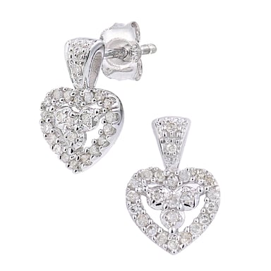 Boucles D'Oreilles Cluster Coeurs Diamants Or Blanc 9 Carats