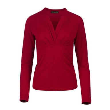 Rotes Melange-Langarm-Jersey-Top mit Faux Wrap