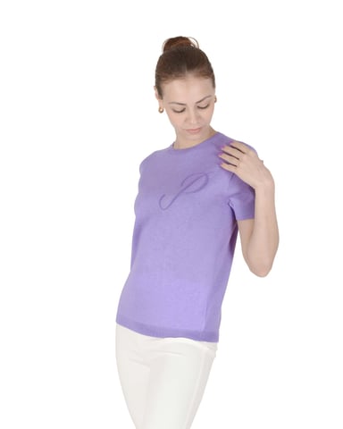 Crown Of Edinburgh Cashmere Short Sleeve Art 003 Lilas Lettre P