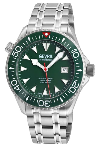 Gevril Herrenuhr Hudson Yards Schweizer Automatik Sellita SW200 grünes Zifferblatt Edelstahl