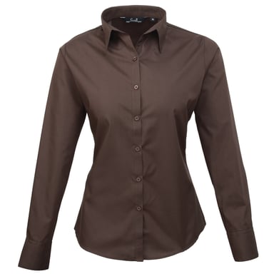 Premier Damen Popeline Bluse / Arbeitshemd, langärmlig (Braun)