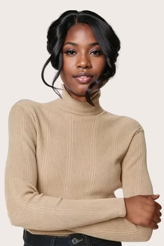 Ribbed Fine Knit Roll Neck Jumper