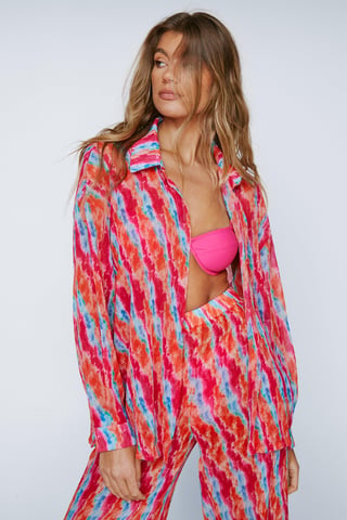 Tie Dye Plisse Oversized Beach Shirt