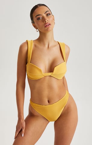 Yellow Textured Ribbed Bikini Top