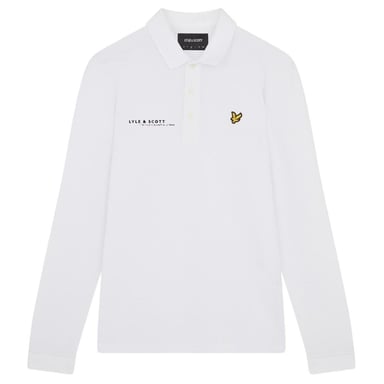 Lyle & Scott Langarmeliges, weisses Poloshirt mit Koordinatenmuster und Logo