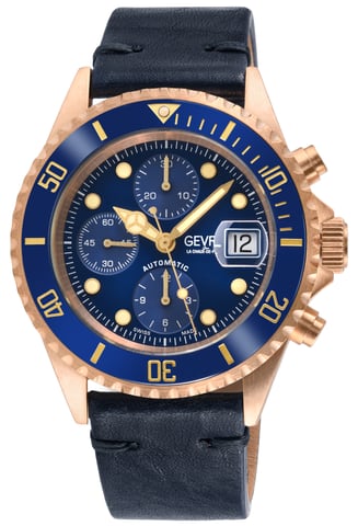 Gevril Herren Wall Street Schweizer Automatik ETA 7750 Keramik Lünette, echte handgefertigte italienische Lederuhr