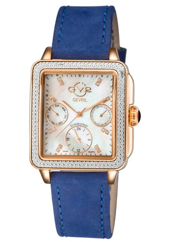 GV2 Damen Bari Wildleder Gold Ton Schweizer Quarz Blau Leder Uhr