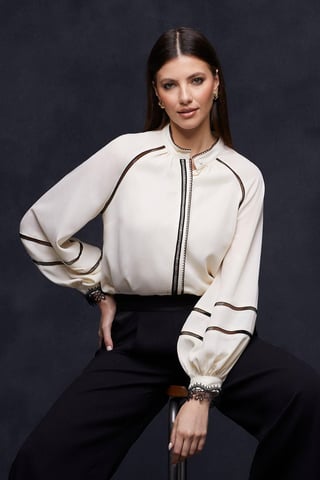 Contrast Ladder Trim Blouse