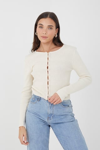 Cream 'Lelo' Ribbed Knitted Cardigan