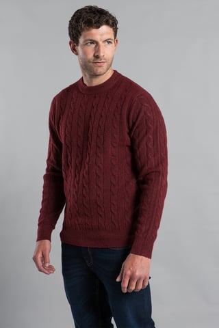 Wine Rope Cable Knit Crew Neck Jumper