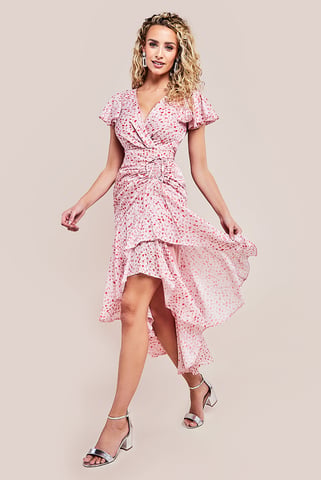 Printed Wrap High And Low Midaxi Dress